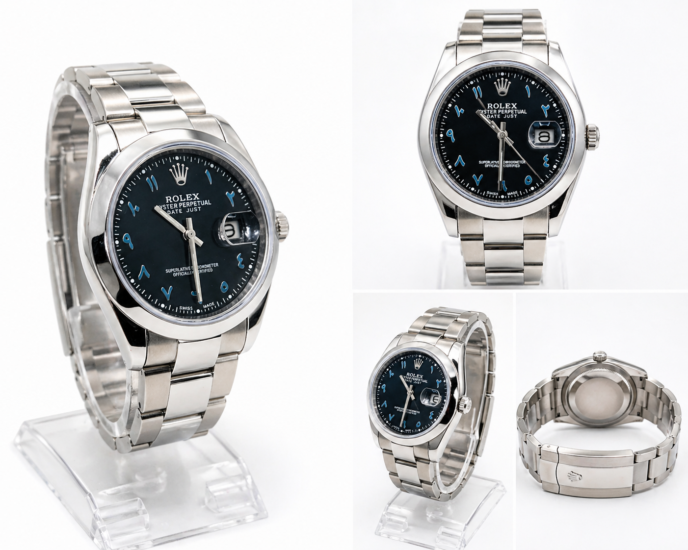 White and navy blue Rolex watch
