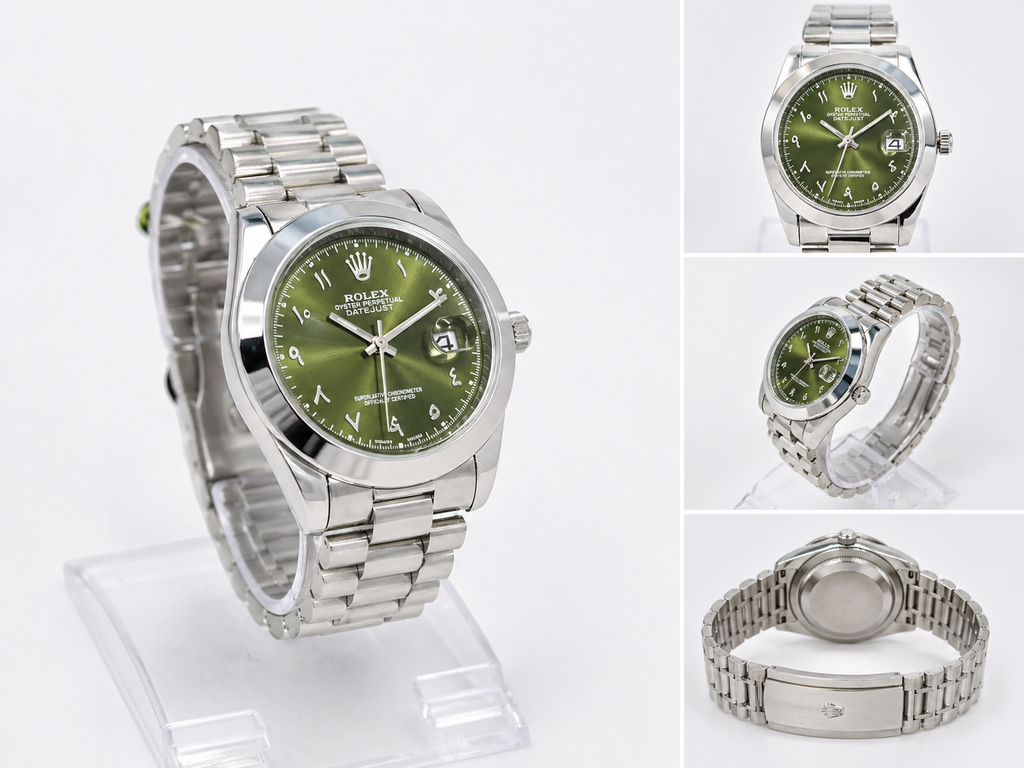 White and Green Rolex watch